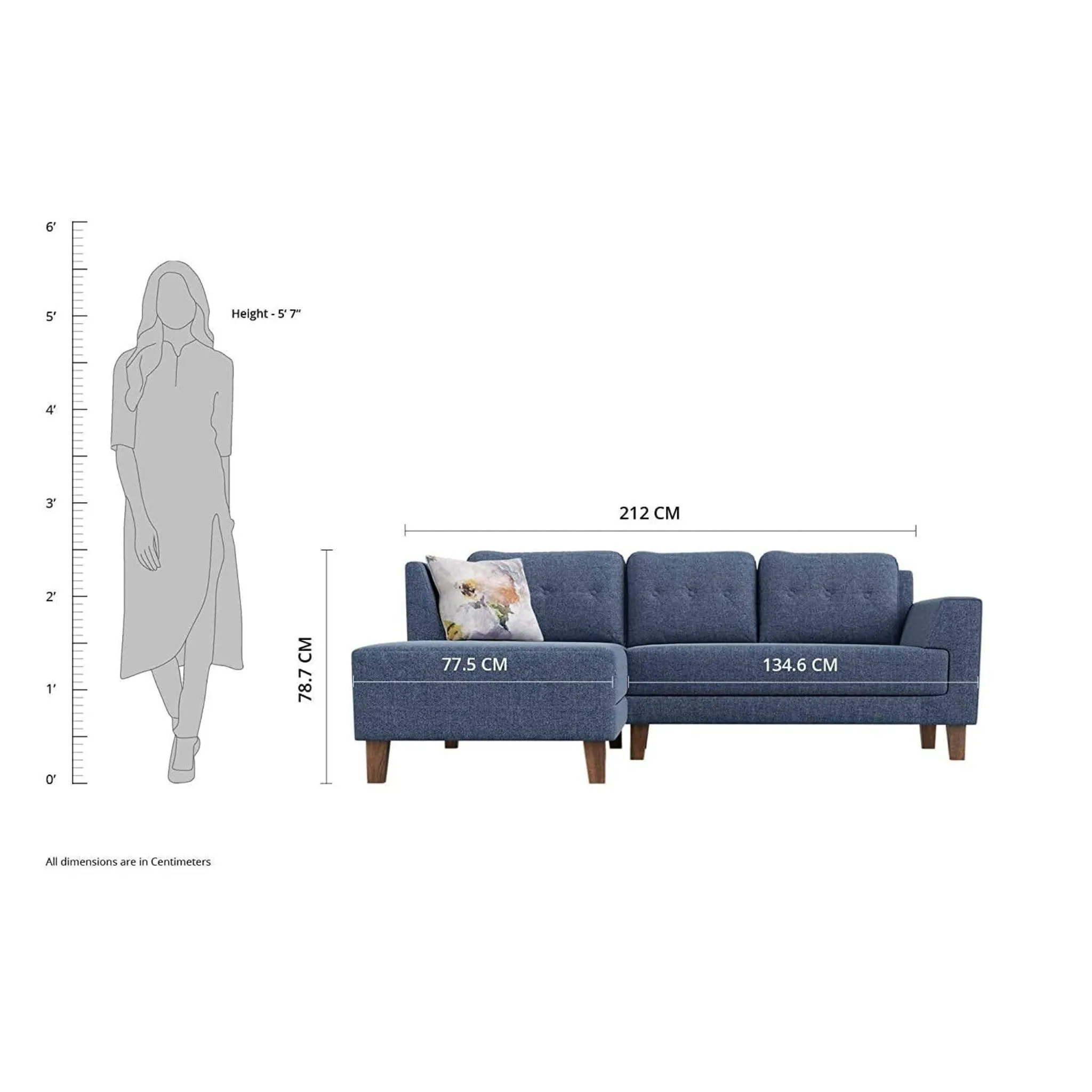 Azul 5 seater Left-Side L Shape Fabric Sofa Set