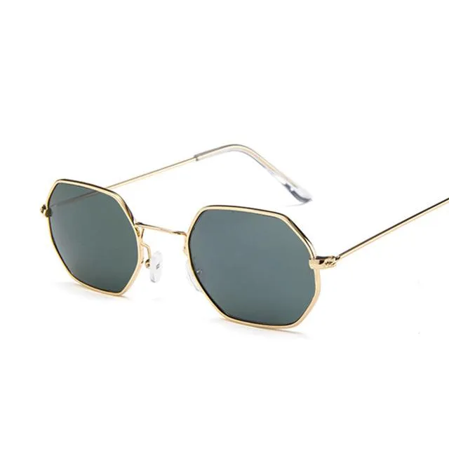 Fashion Sunglasses Women Brand Designer Small Frame Polygon Clear Lens Sunglasses Men Vintage Sun Glasses Hexagon Metal Frame