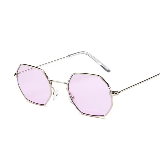 Fashion Sunglasses Women Brand Designer Small Frame Polygon Clear Lens Sunglasses Men Vintage Sun Glasses Hexagon Metal Frame