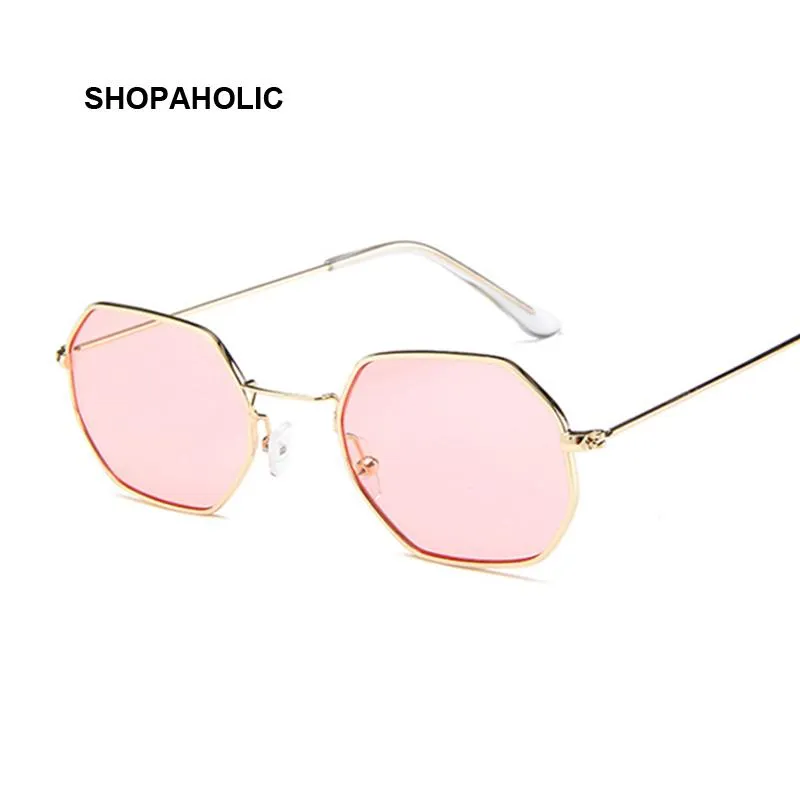 Fashion Sunglasses Women Brand Designer Small Frame Polygon Clear Lens Sunglasses Men Vintage Sun Glasses Hexagon Metal Frame