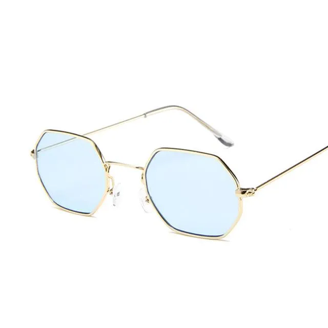 Fashion Sunglasses Women Brand Designer Small Frame Polygon Clear Lens Sunglasses Men Vintage Sun Glasses Hexagon Metal Frame