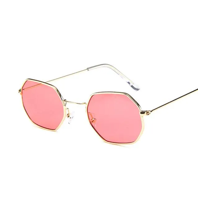 Fashion Sunglasses Women Brand Designer Small Frame Polygon Clear Lens Sunglasses Men Vintage Sun Glasses Hexagon Metal Frame