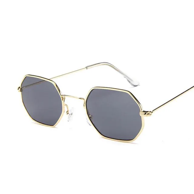 Fashion Sunglasses Women Brand Designer Small Frame Polygon Clear Lens Sunglasses Men Vintage Sun Glasses Hexagon Metal Frame