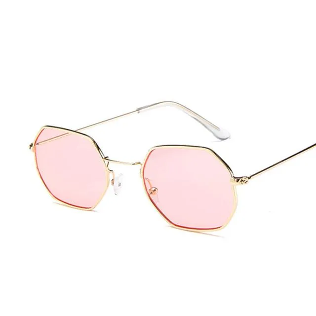 Fashion Sunglasses Women Brand Designer Small Frame Polygon Clear Lens Sunglasses Men Vintage Sun Glasses Hexagon Metal Frame