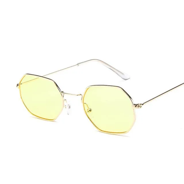 Fashion Sunglasses Women Brand Designer Small Frame Polygon Clear Lens Sunglasses Men Vintage Sun Glasses Hexagon Metal Frame