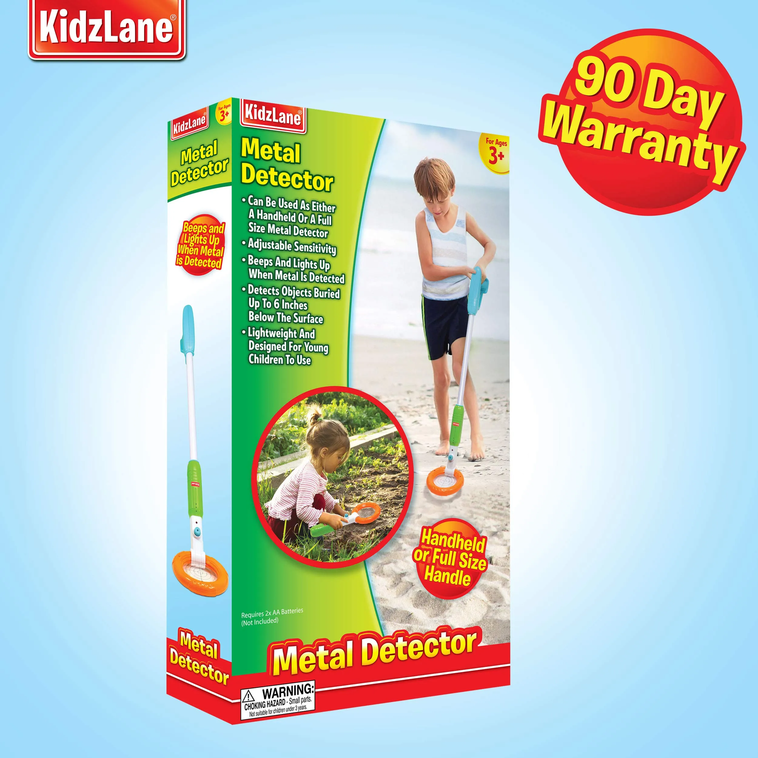 KidzLane Kids Metal Detector Wand (2-in-1) Handheld or Full-Size Handle | Junior Design