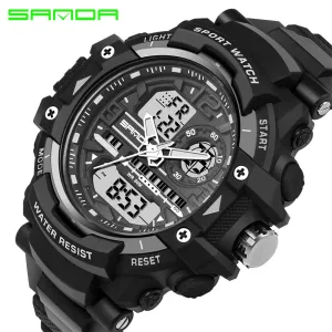 Men Quartz Watch SANDA Brand Men's Casual Multi-function Digital Sports Watches Dual Time Zone With Alarm Diver Wristwatches