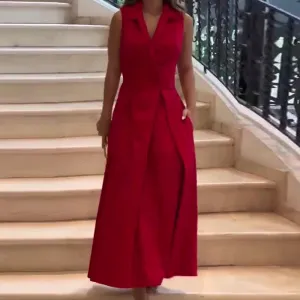 Vestido Carmin Midi Decote V Acinturado